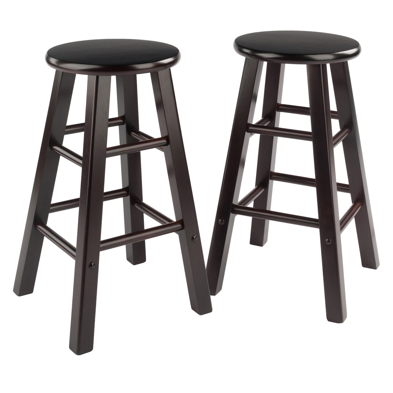 Contemporary Home Living Set of 2 Espresso Brown Solid Wood Counter Stools 23.75"